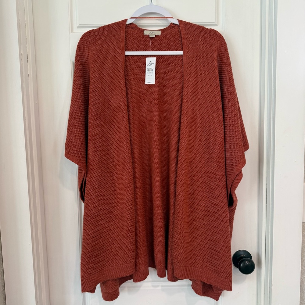 LOFT Rust Orange Open Knit Cardigan XS/S NWT Cozy Oversized